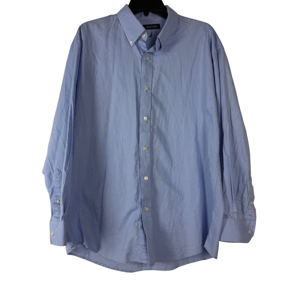Nautica Mens Blue Long Sleeve Button Down‎ Oxford Shirt Size 16 1/2